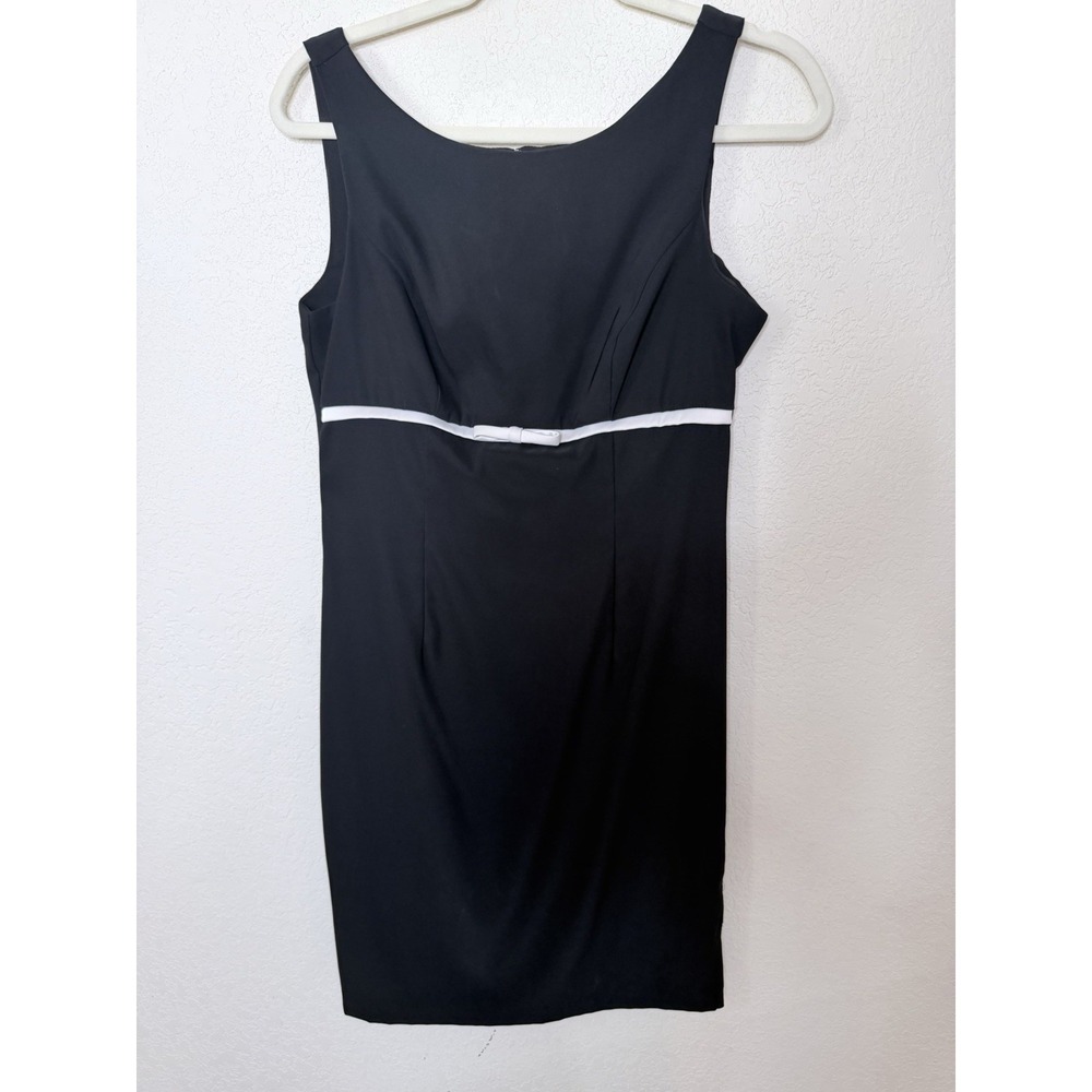 Sheath Dress Juniors 7/8 Sleeveless Empire Waist Bow Contrast Trim Cocktail